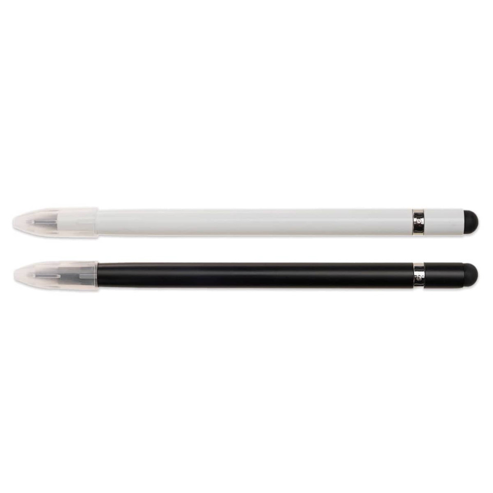 A set of two Mirage Aluminium Inkless Pens in black and white, featuring a sleek design and a transparent cap.
