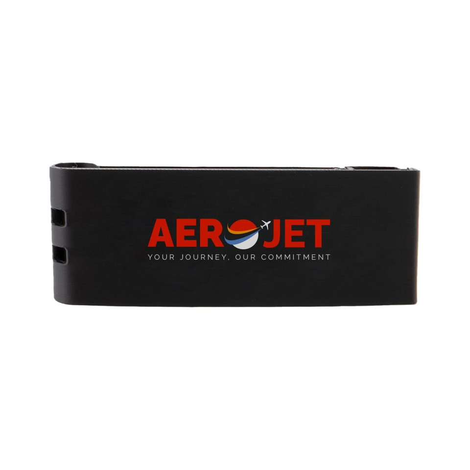 A black Grip Clip Phone Stand featuring the logo "AEROJET" in vibrant colors.