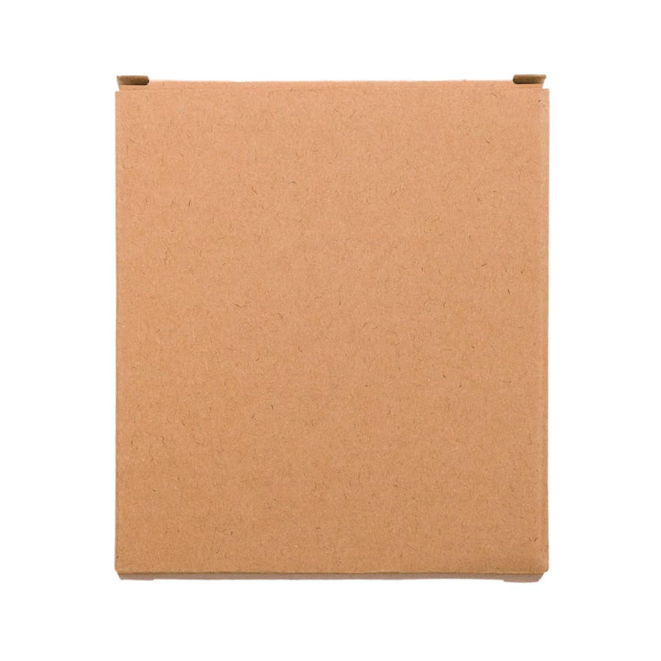 A plain brown cardboard box, featuring a simple rectangular design with flaps on the top for closure.