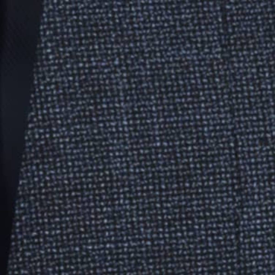 A textured dark grey fabric swatch, showcasing a woven pattern, suitable for jackets. Features a contrasting black edge.