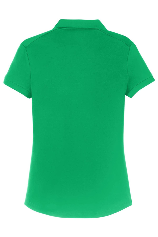 A green polo shirt with a modern fit and a collar, featuring a logo on the front.