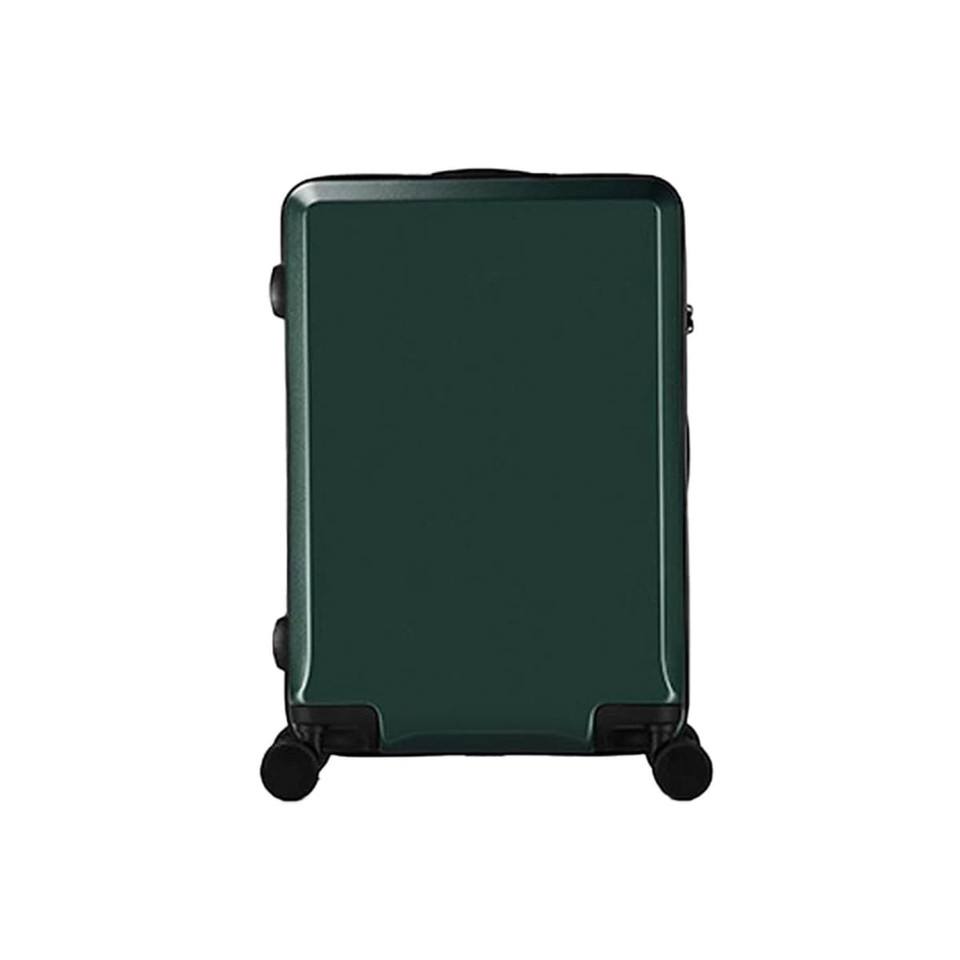 A green ABS business suitcase with wheels, featuring a sleek design and a branded logo.