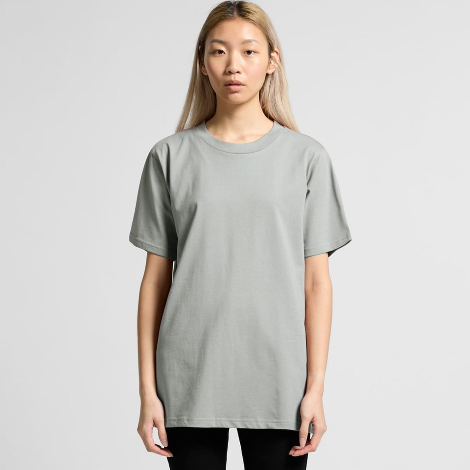 A light green women's t-shirt with a relaxed fit and short sleeves, featuring a logo.