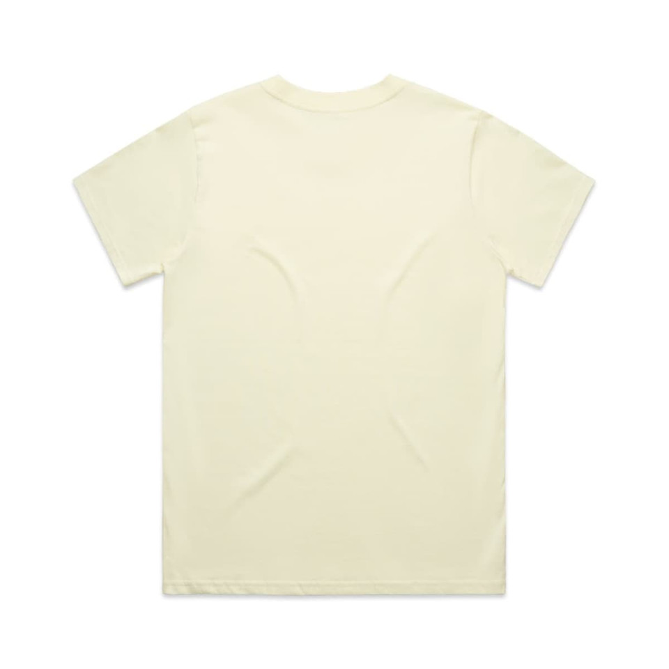 A pale yellow t-shirt featuring a plain back and a logo tag.