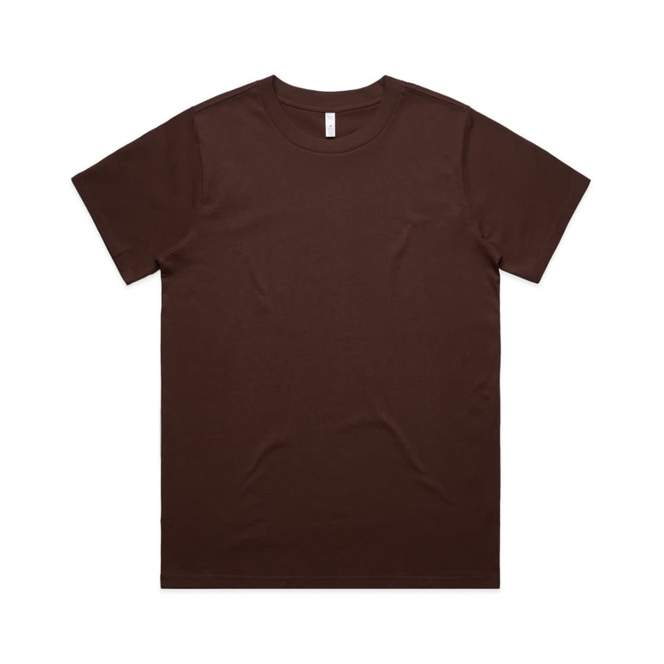 A brown classic t-shirt with a simple, unadorned design and a brand logo.