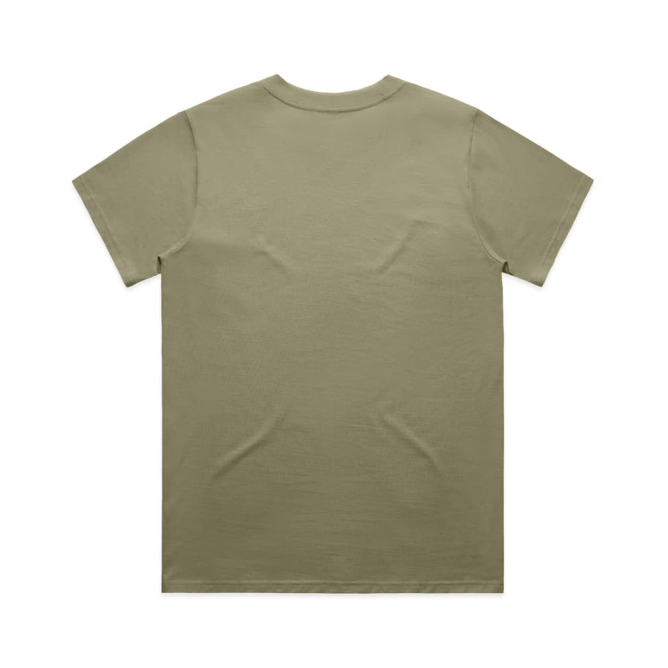 An olive green t-shirt with a classic cut, featuring a plain back and no visible designs or logos.