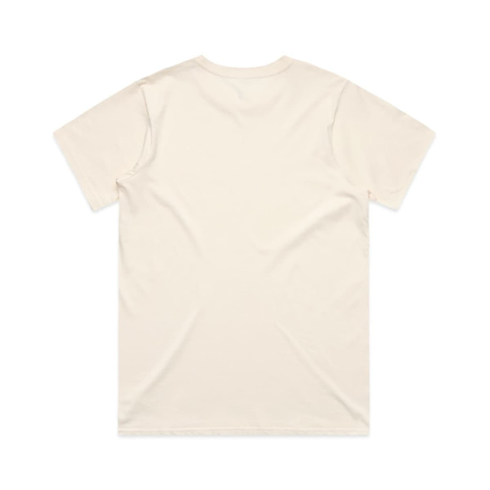 A light beige classic tee with a crew neck and short sleeves, featuring a plain back without any visible branding.