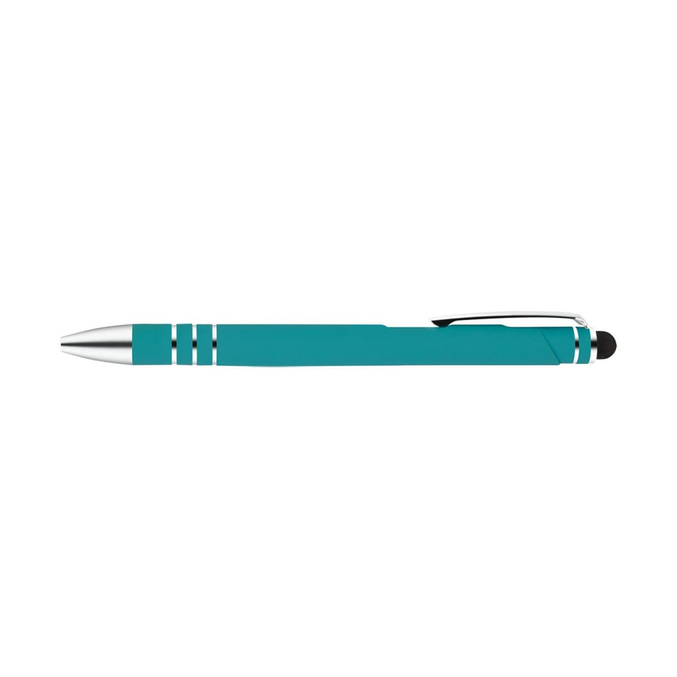 A stylus pen in a teal color featuring a sleek design with silver accents.