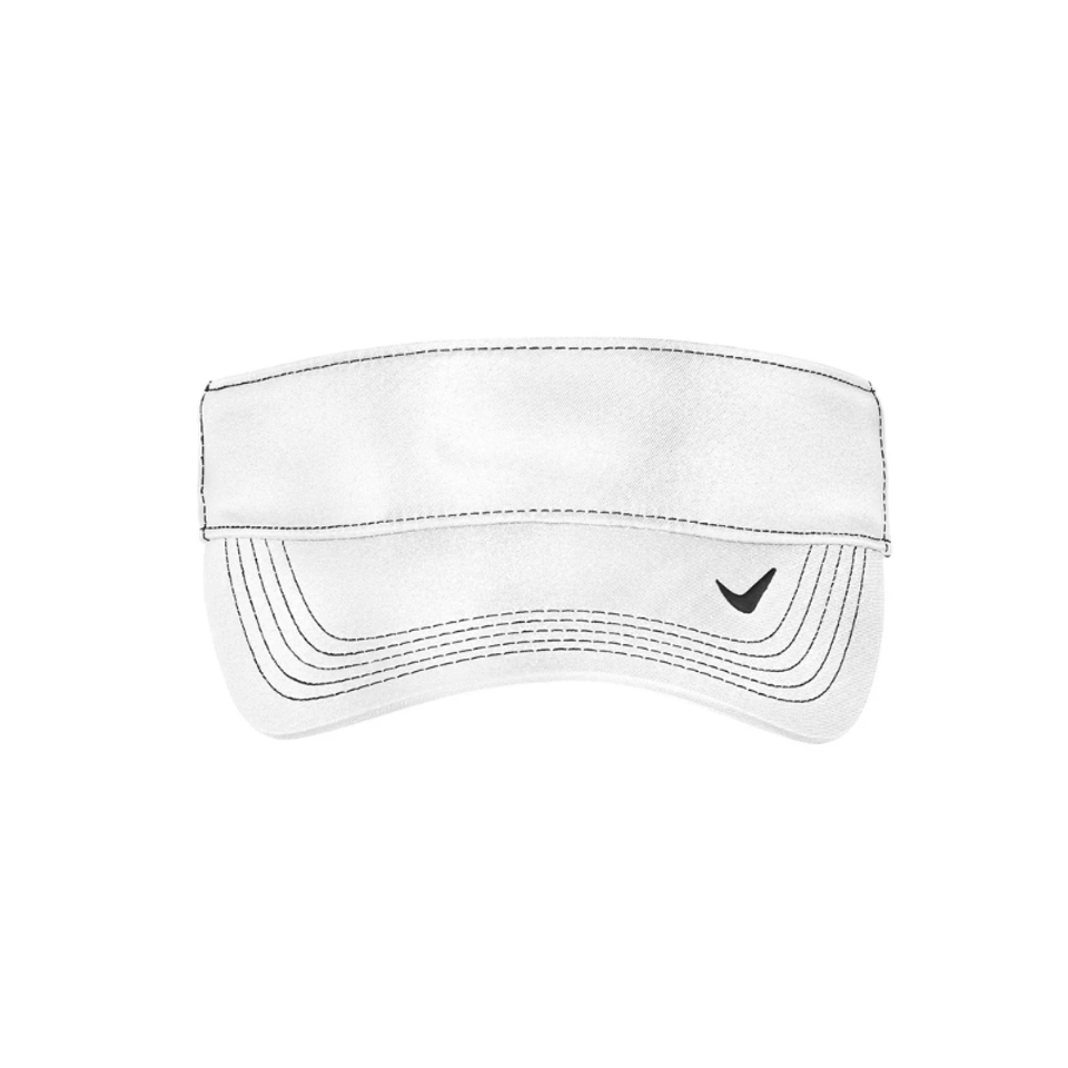 A white visor with contrasting stitching and a small logo on the side.