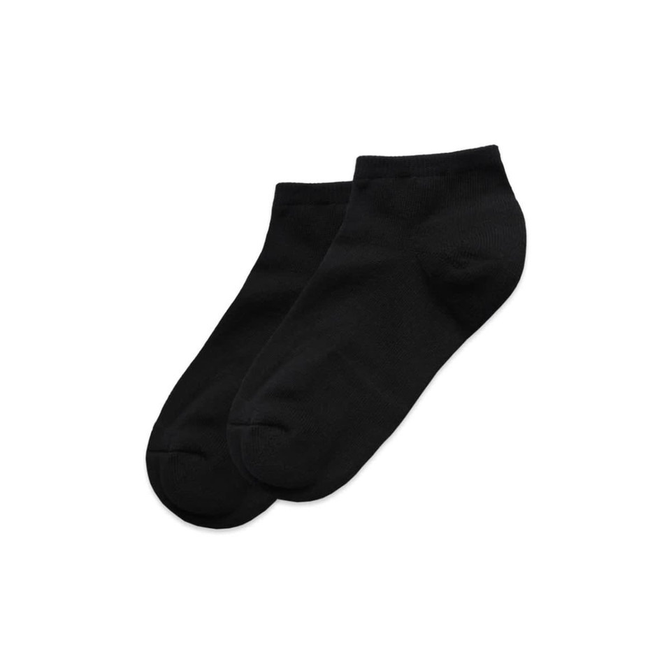 Black ankle socks in a pair, featuring a simple design and soft fabric. Suitable for casual wear.