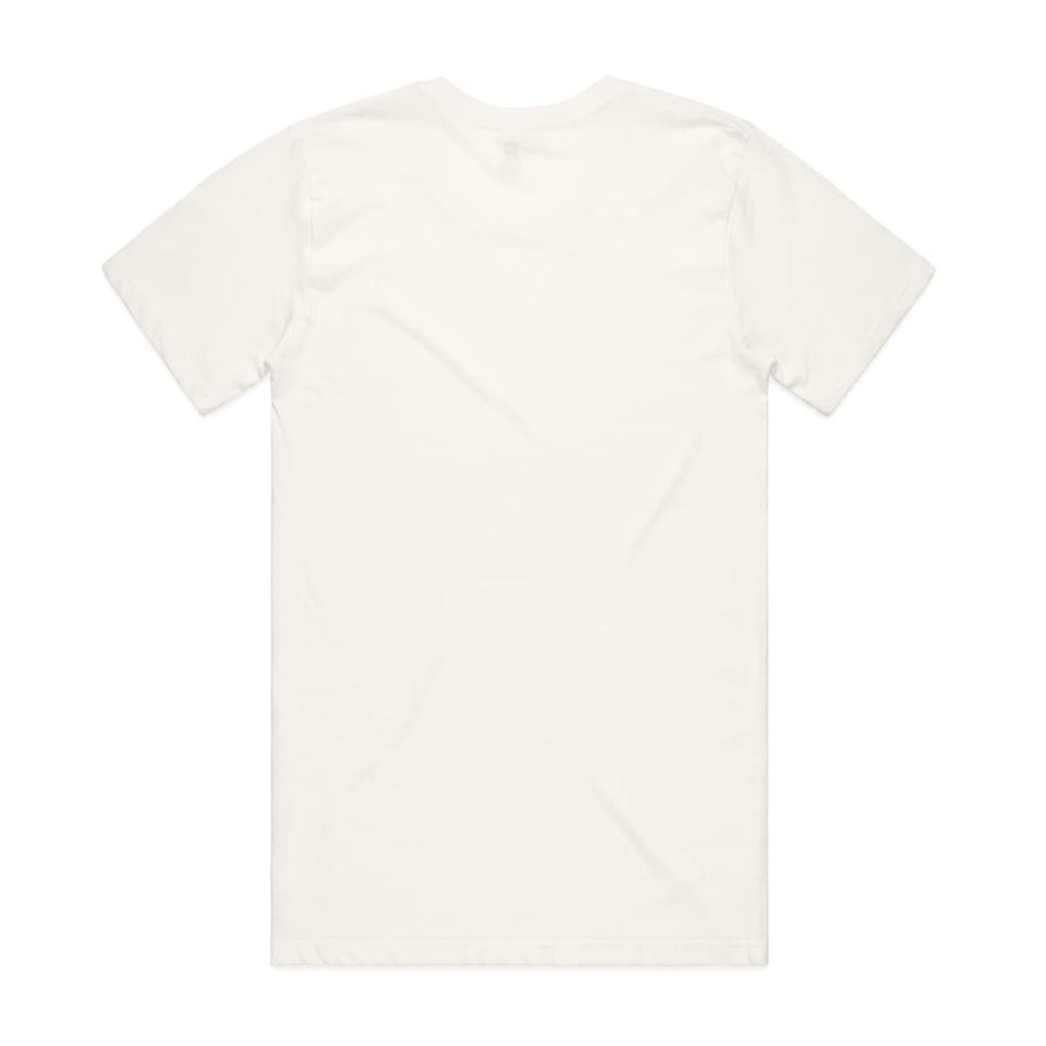 A plain white t-shirt displayed from the back, featuring short sleeves and a simple design.