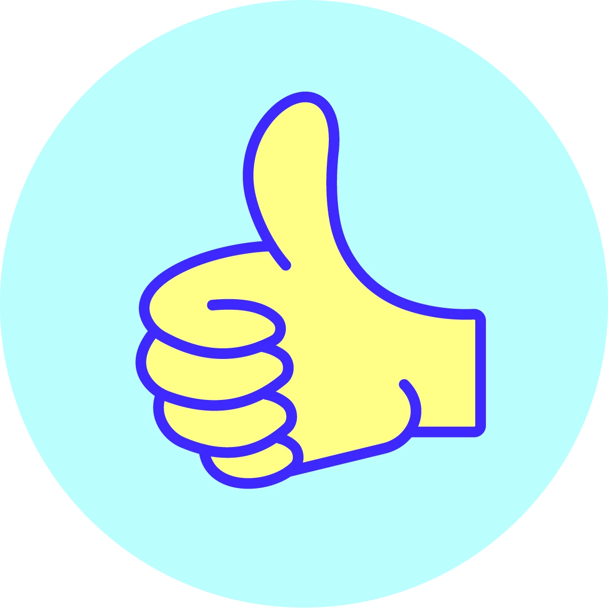 Yellow thumbs up icon on a blue background