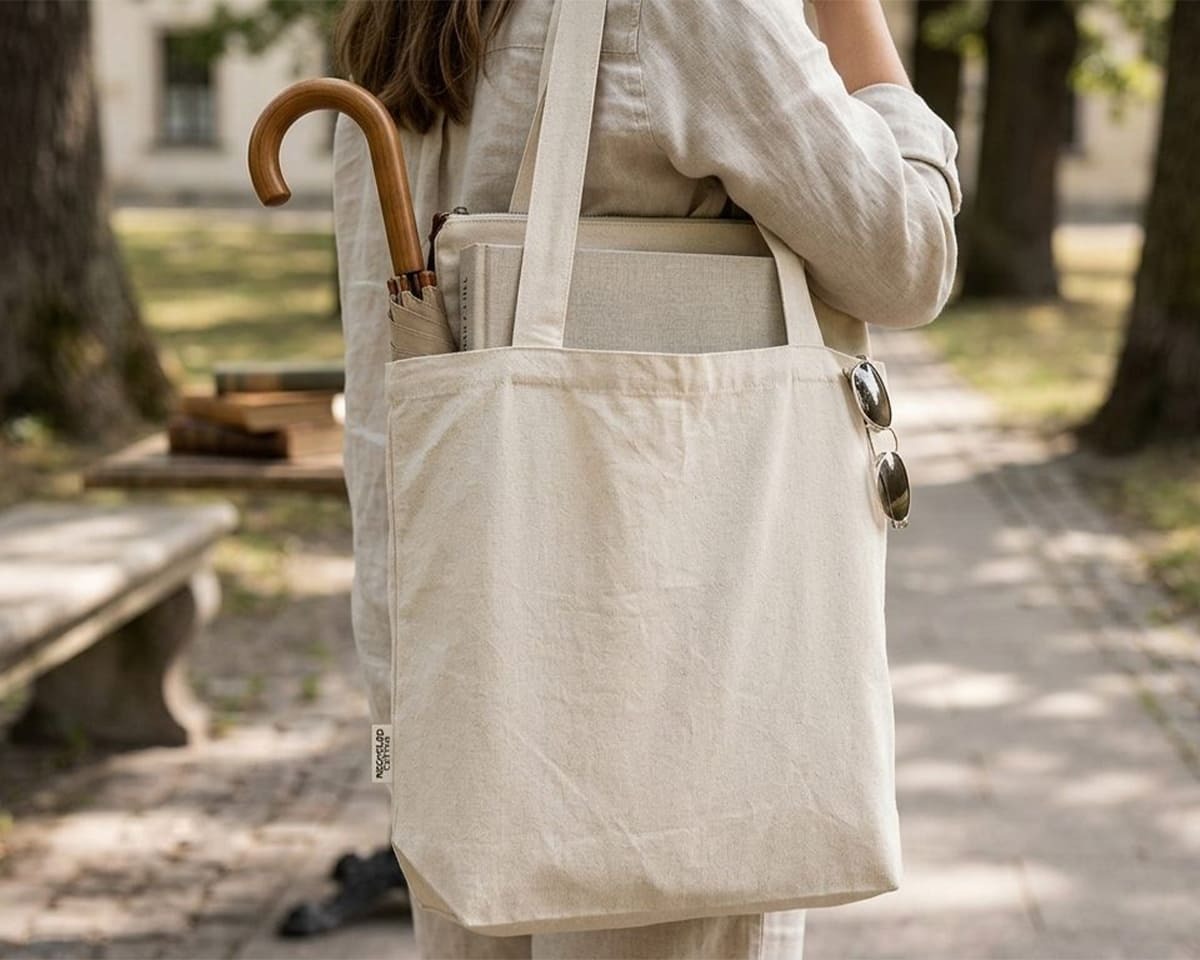 Close-up of a woman carrying a Darani tote bag