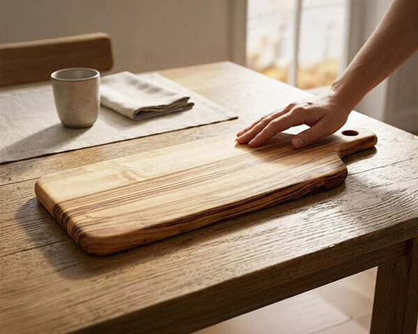 A person touching a large Lawson serving board
