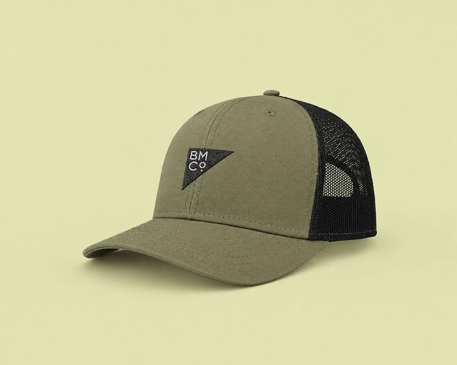 A mossy green Atlantis three cap with an embroidered logo