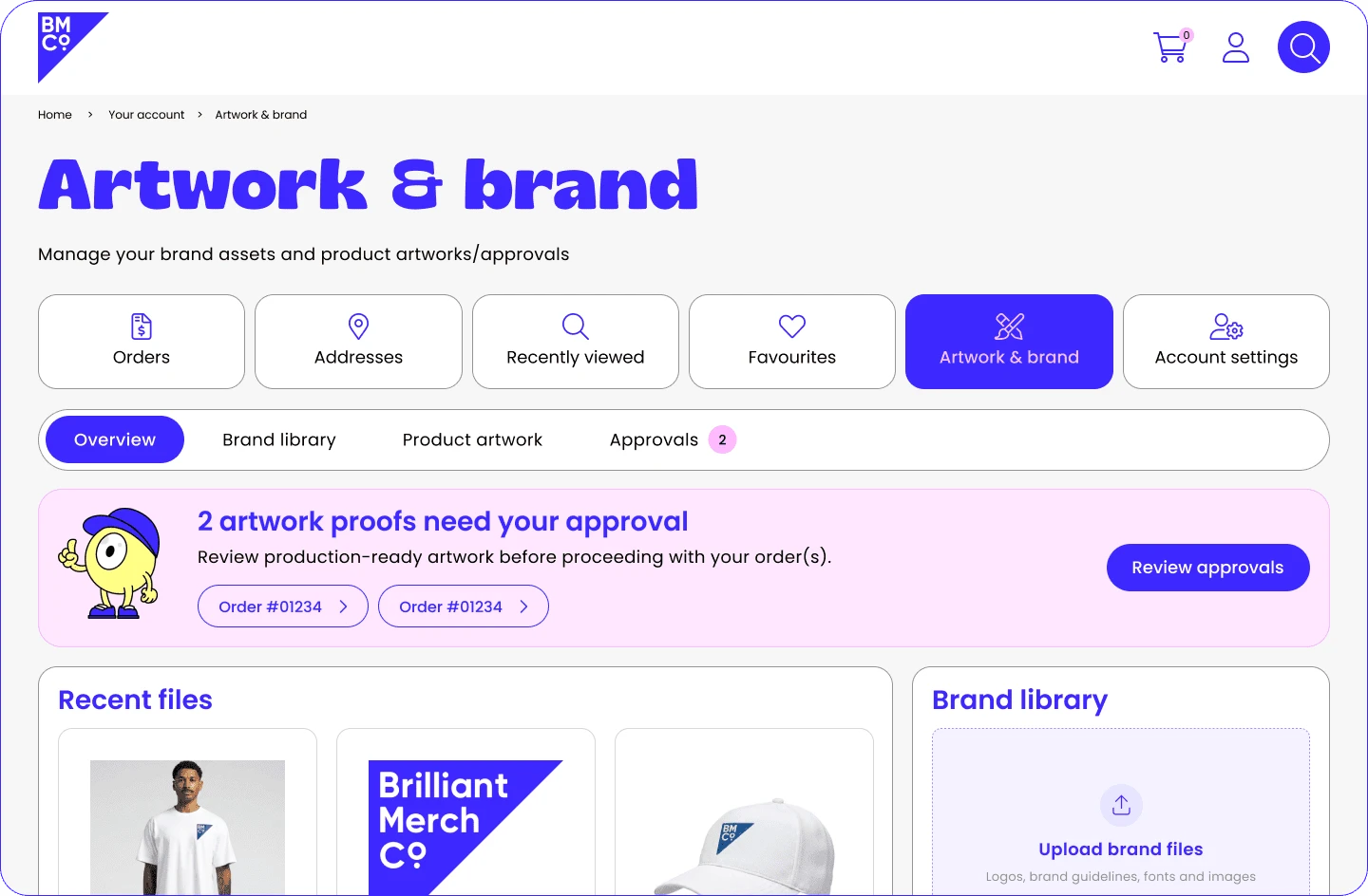 A website screen showing BMCo's past order details in account dashboard