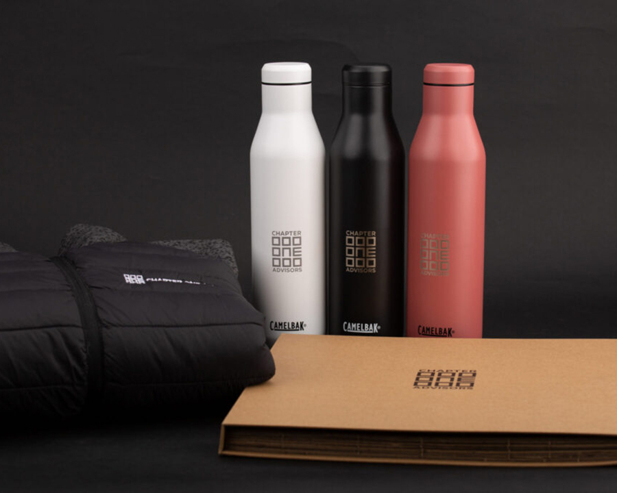 A collection of branded merchandise