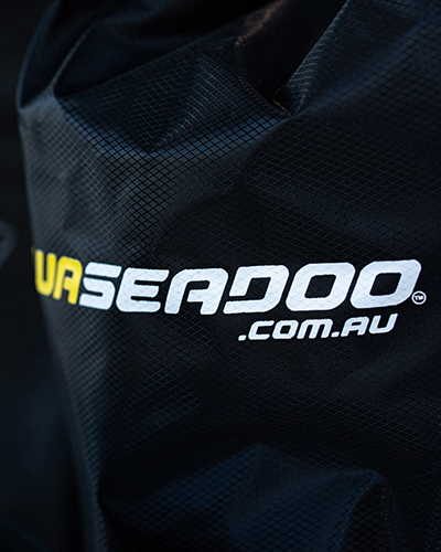 Close-up of a wa seadoo-branded black bag
