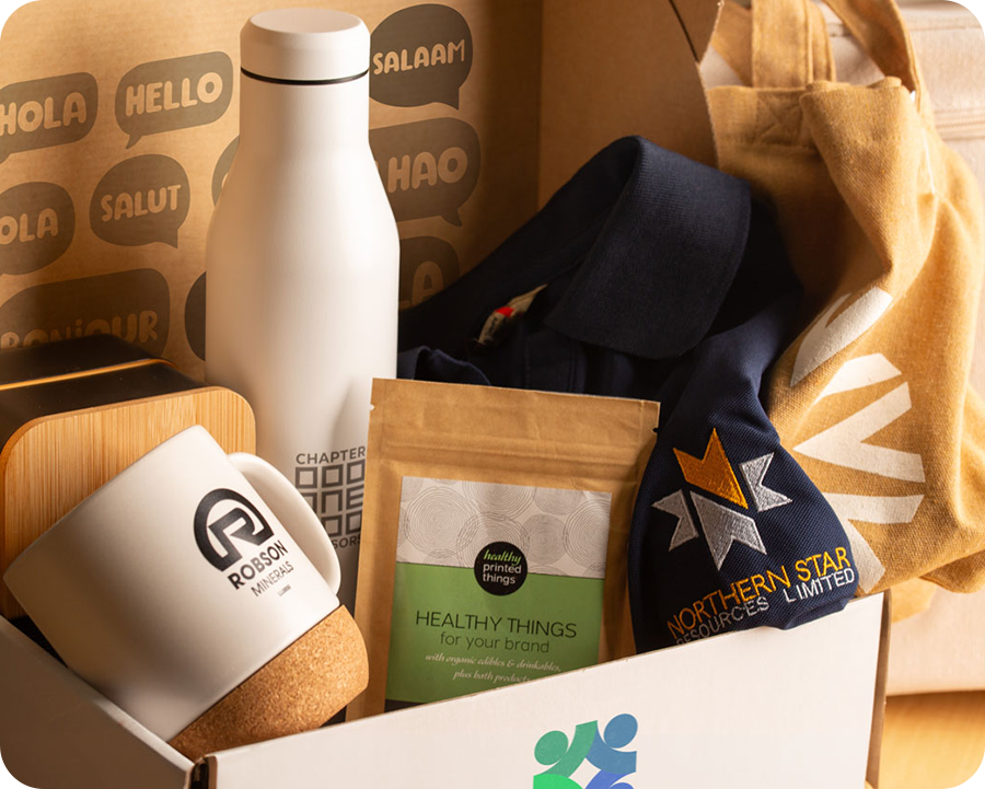 A close-up shot of merchandise in a box