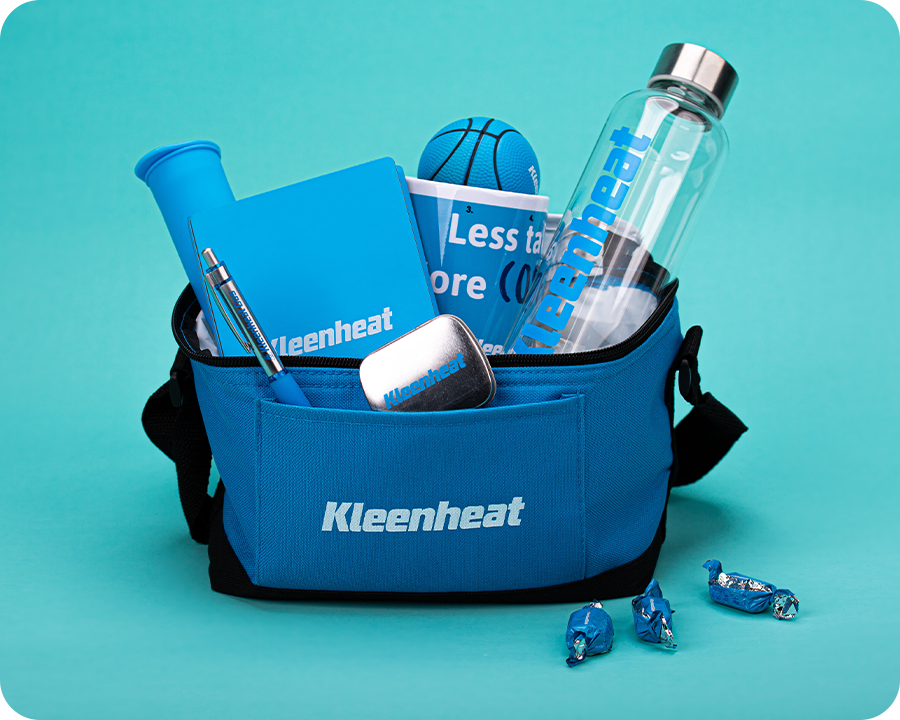 A collection of branded merchandise