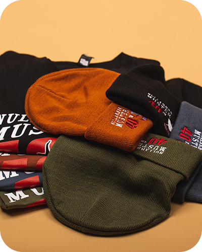 A collection of colourful beanies