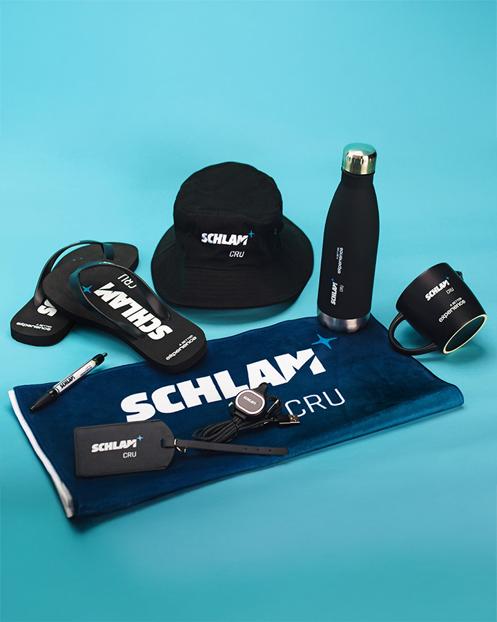 A collection of shlam branded merchandise