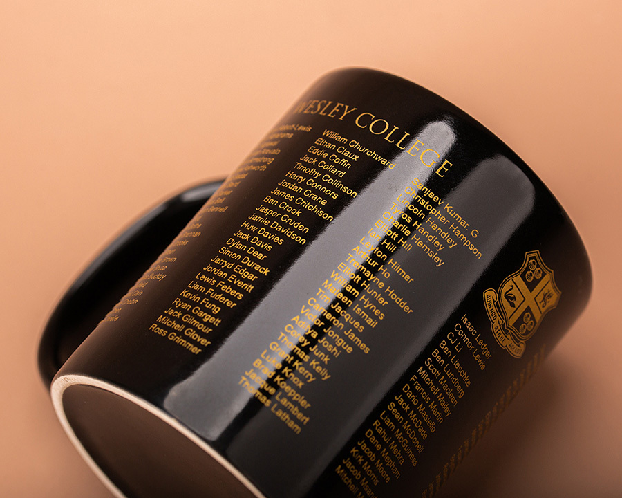 Close-up of a commemorative mug