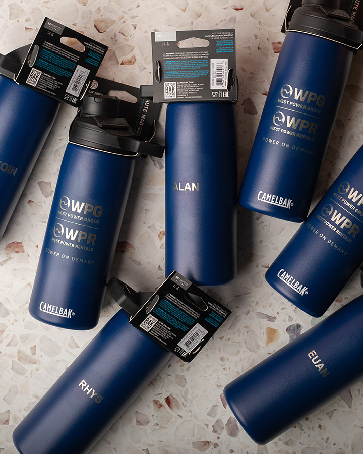 A collection of wpg branded camelbak bottles