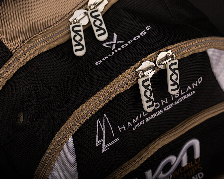 A close-up of a uon bag zipper
