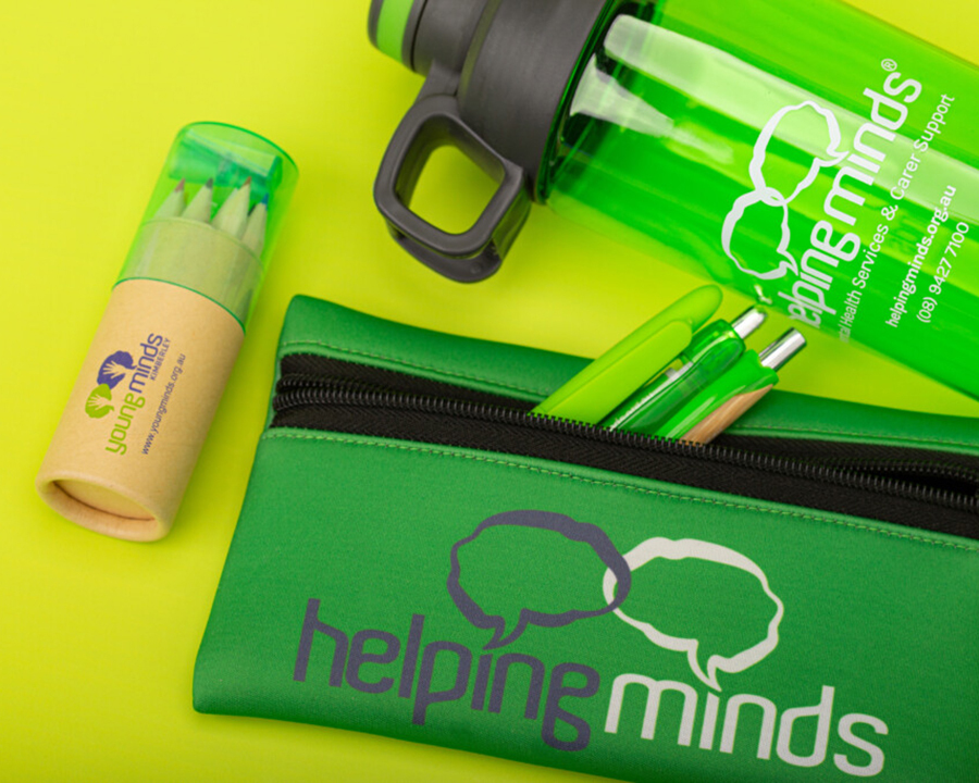 Close-up of helping minds stationery
