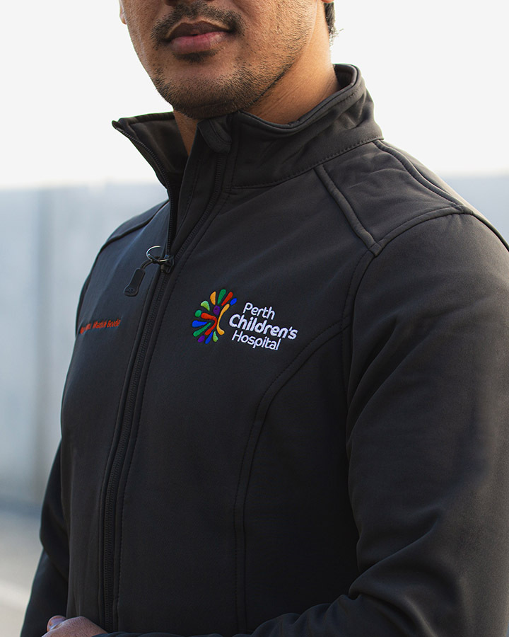 Man wearing perth children's hospital branded jacket
