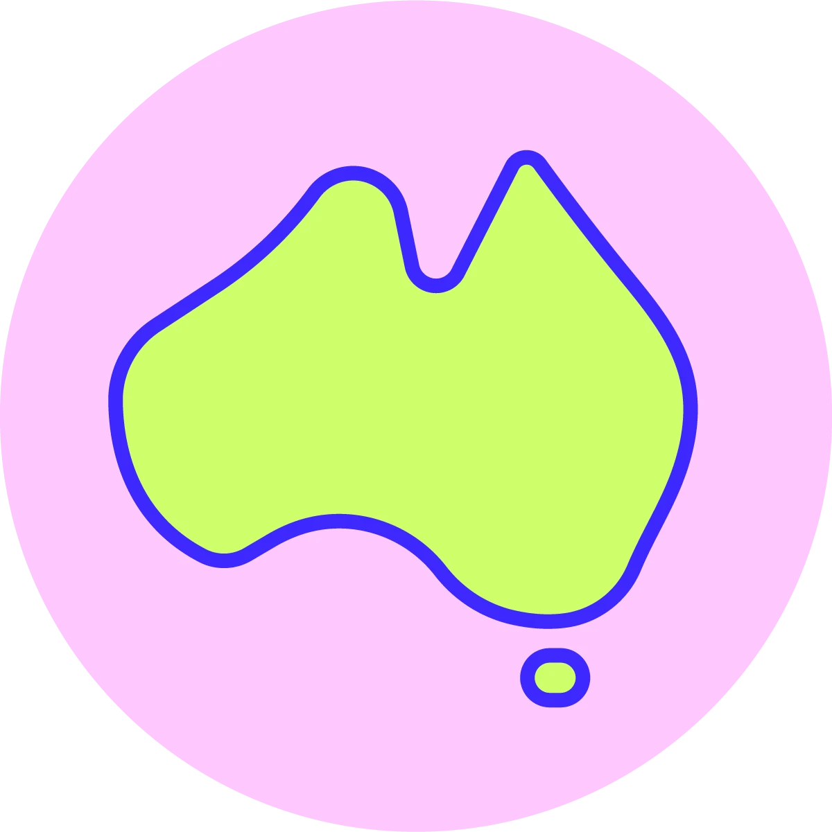 Green Australian map icon on a pink background