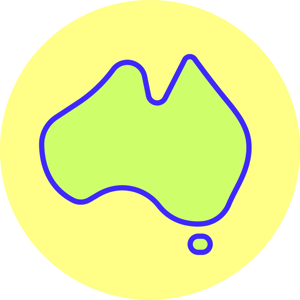 Green Australian map icon on a yellow background