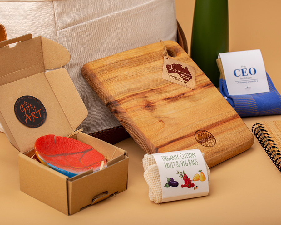 A collection of sustainable branded merchandise