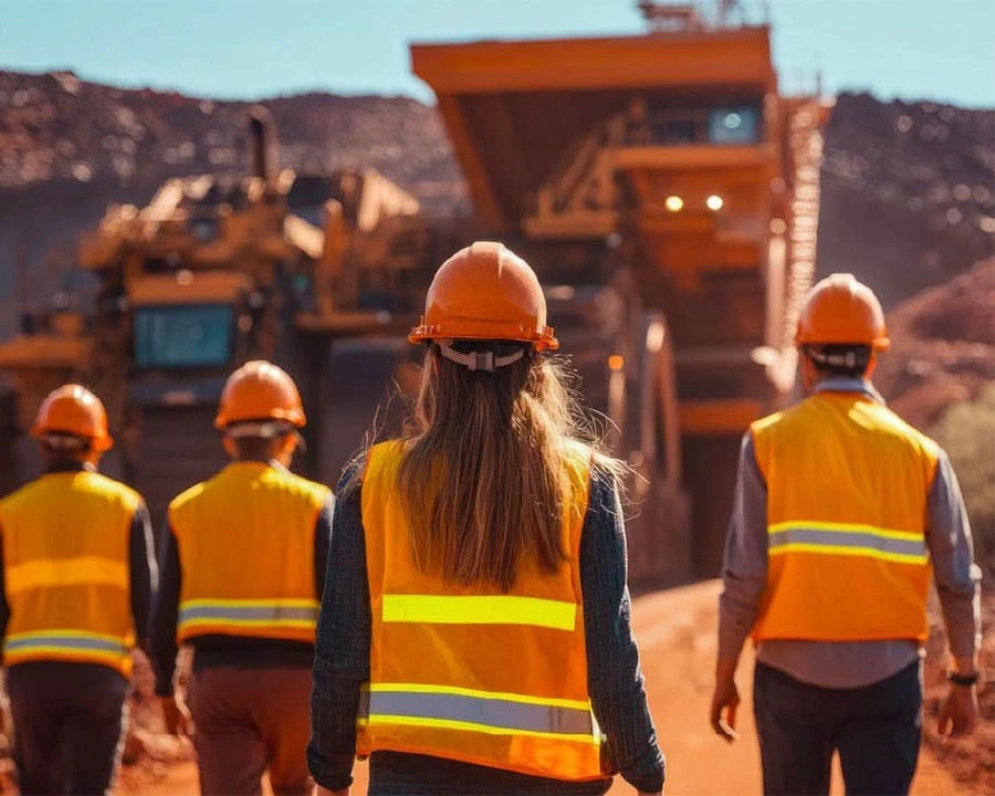 Group of people wearing high-vis on a mining site