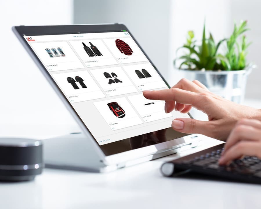 Woman interacting with an online store on her tablet