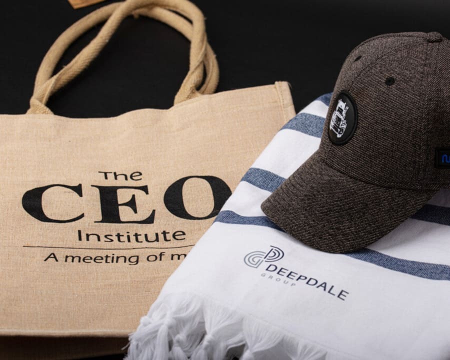 Branded tote bag, hat and blanket