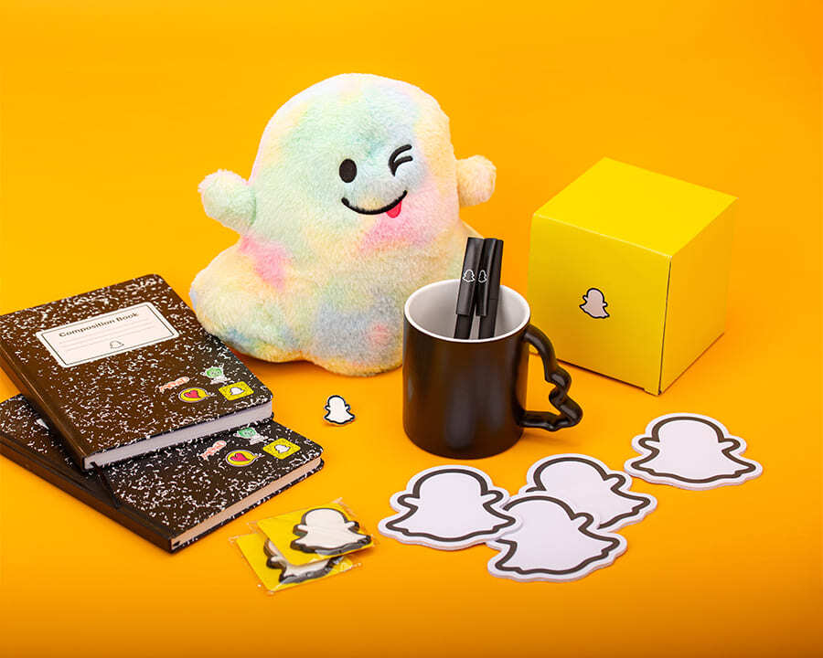 A collection of Snapchat branded merchandise
