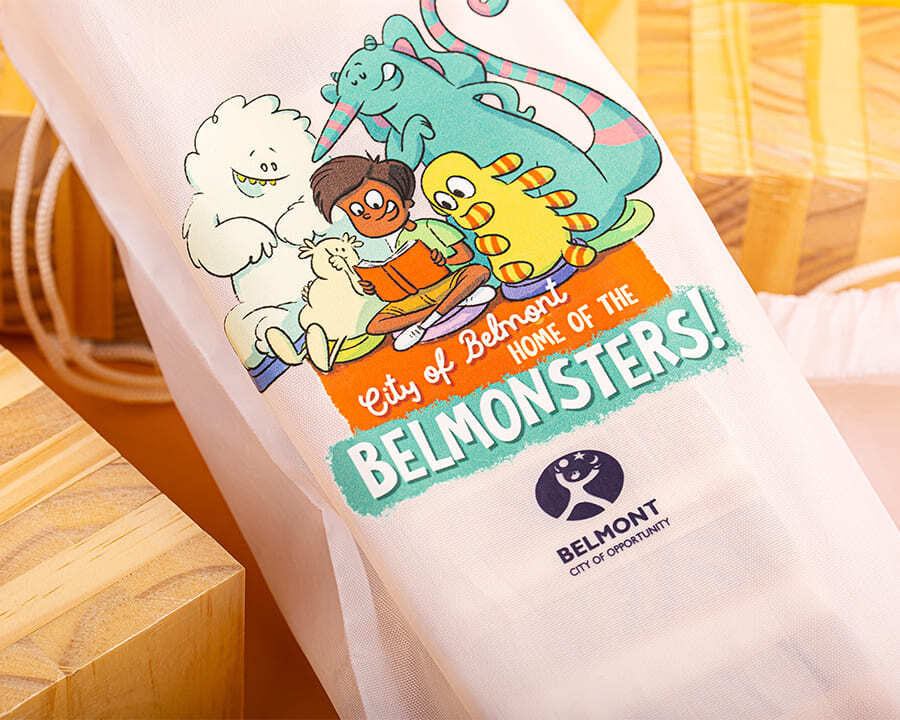 Close-up of City Belmont's Belmonsters branded toys and games