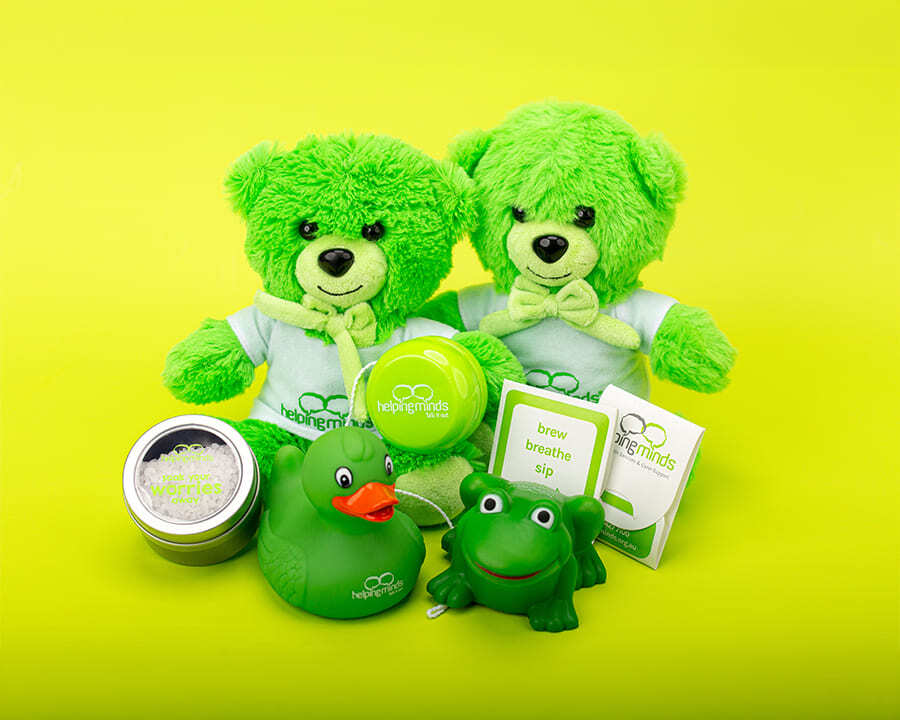 Helping Minds branded stuffed bears and stress toys