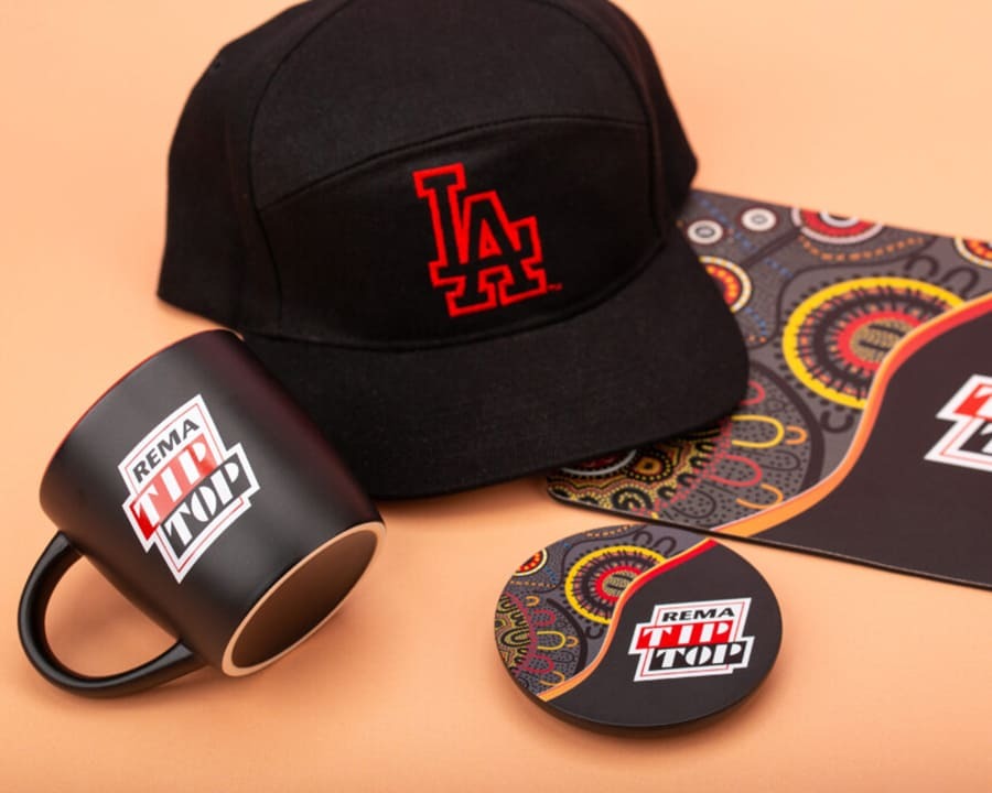 A collection of Rema Tip Top branded merchandise