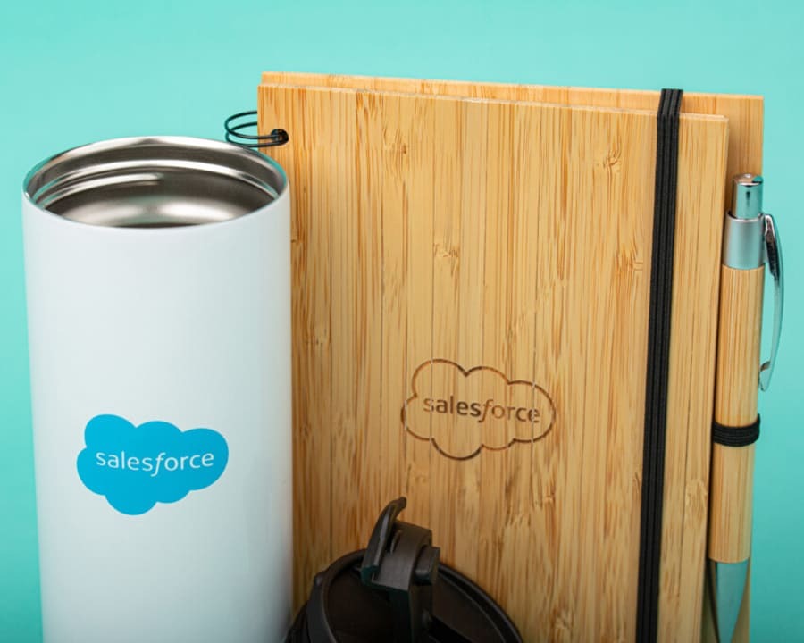 A collection of Salesforce branded merchandise