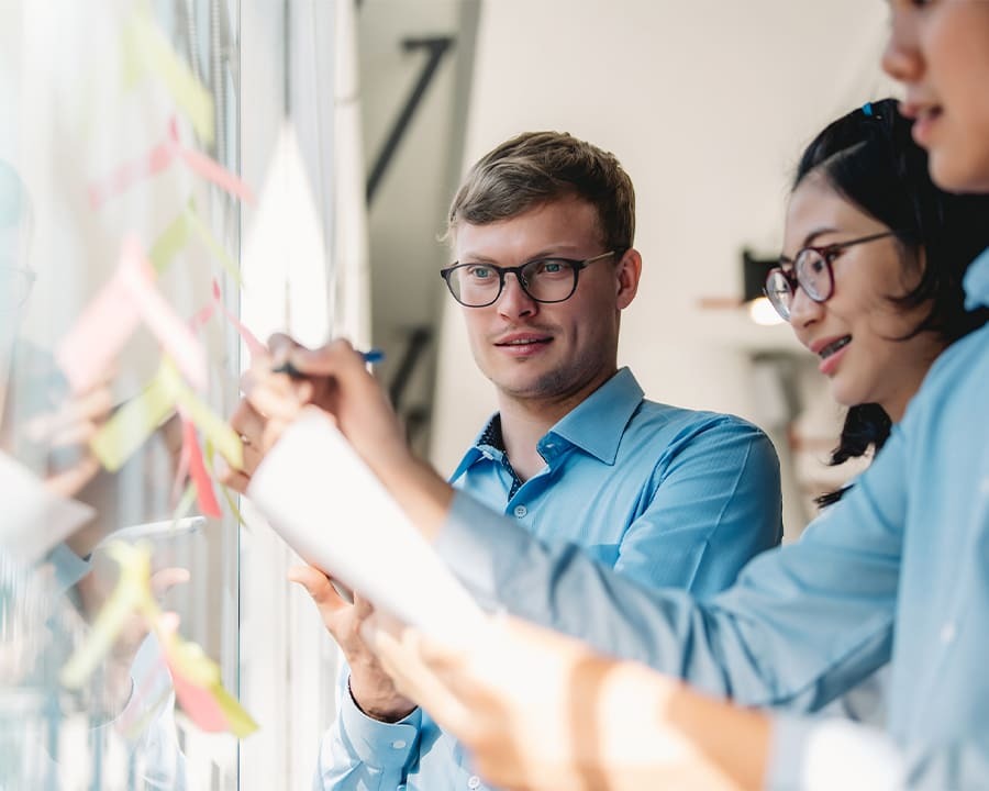 A marketing team brainstorming together
