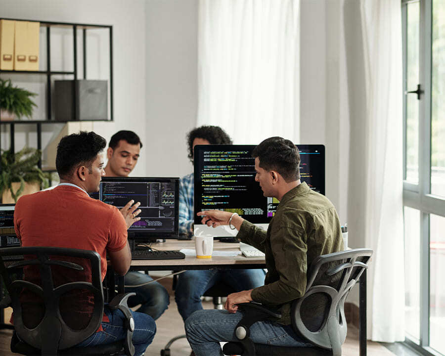 Group of web developers having a discussion