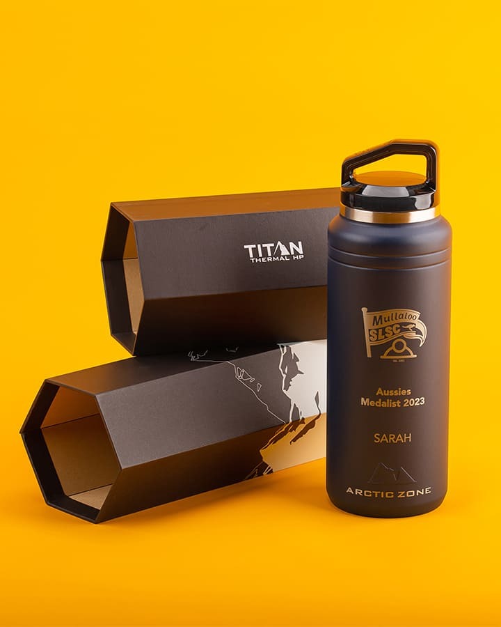 A Mullaloo Surf Life Saving Club branded personalised bottle