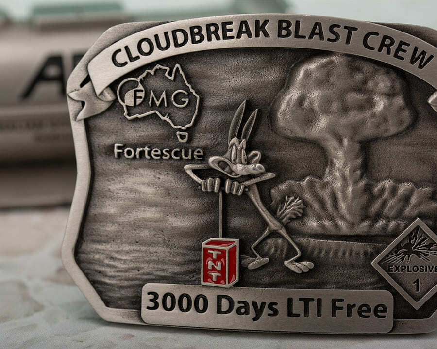 Close-up of a metal Fortescue award