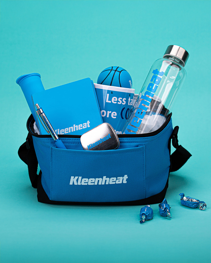 A blue bag of kleenheat branded merchandise