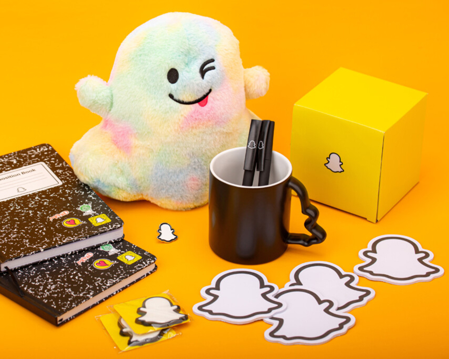 A collection of snapchat custom branded merchandise