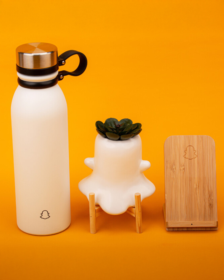 A set of custom snapchat branded merchandise