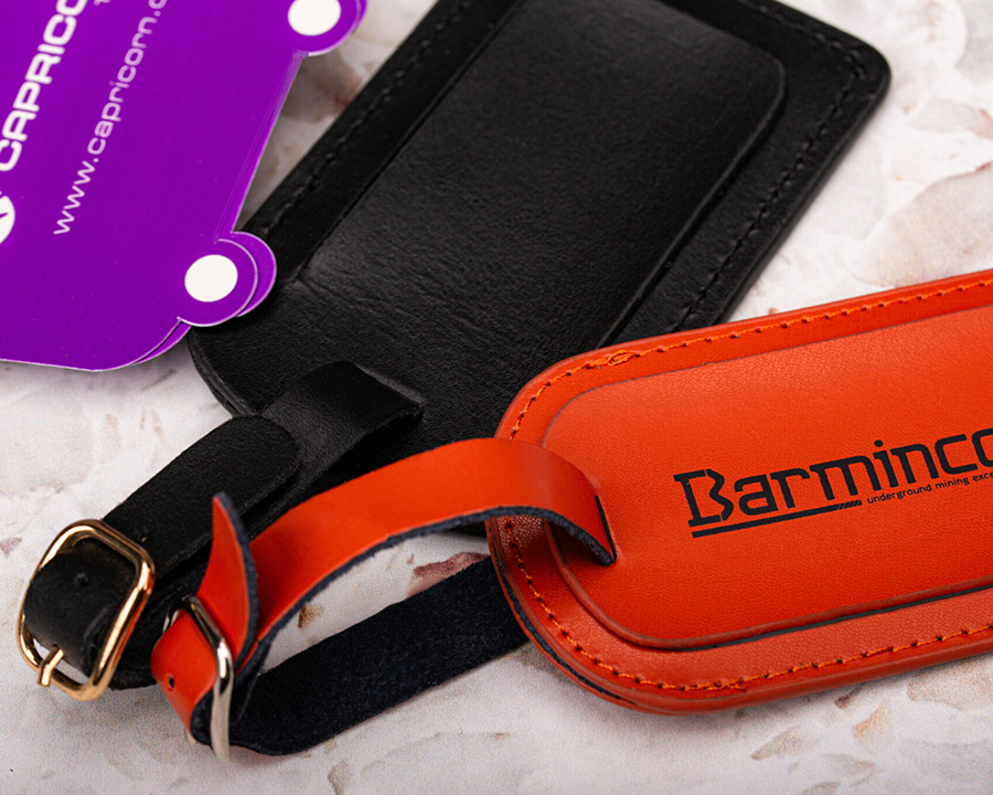 Branded leather travel tags